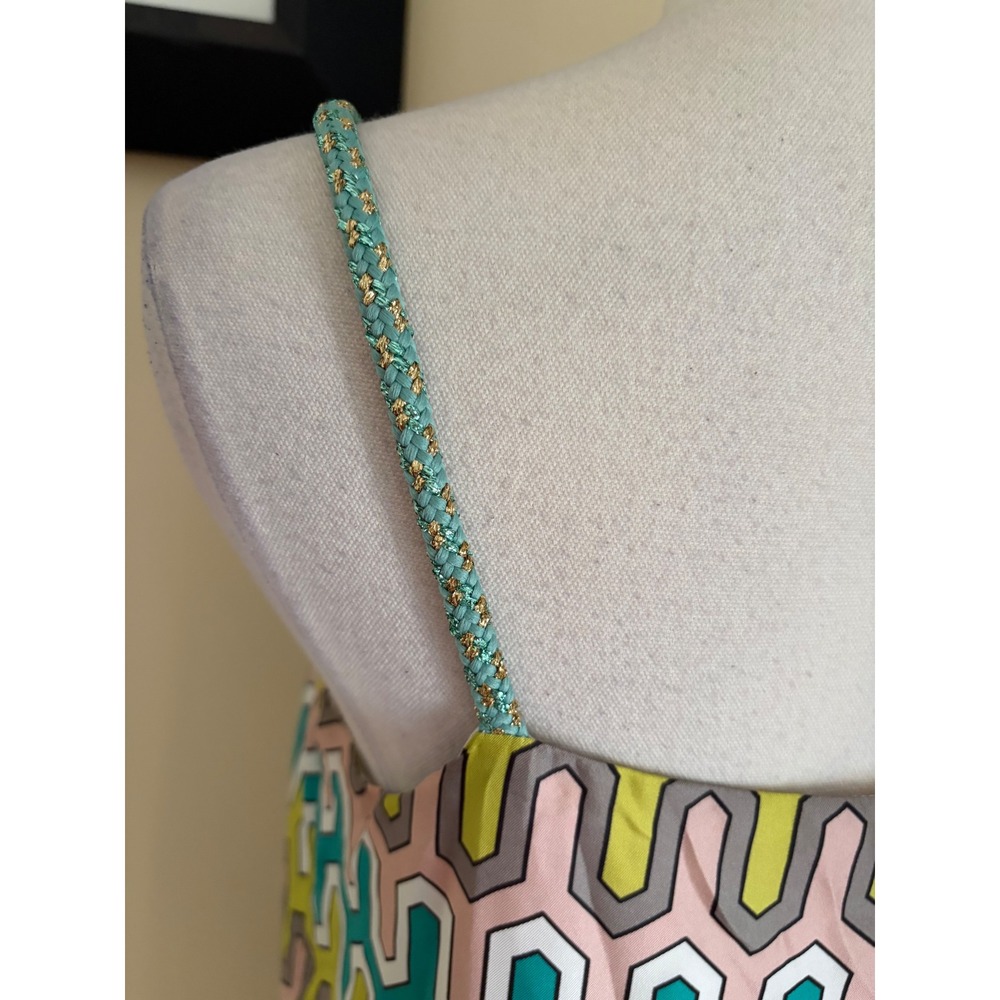 Vilagallo Silk Maxi Slip Dress Geometric Print Multi Color Braided Straps 36 - Picture 8 of 8